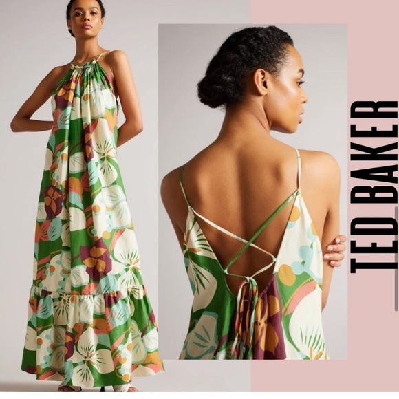 TED BAKER • STUNNING “Dulina” Green Floral Maxi Dress •Size 6 - Picture 3 of 14